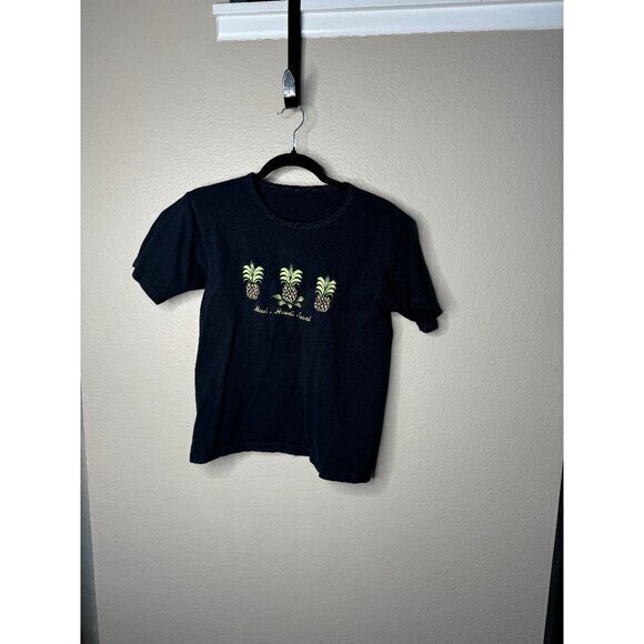 Maui Women's Embroidered Black Shirt short sleeve round neck‎ hawaii - Picture 1 of 5